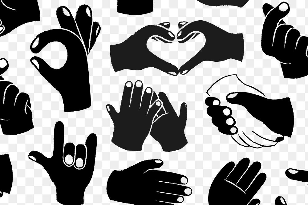 Hand doodle png transparent background, cute gesture pattern in black