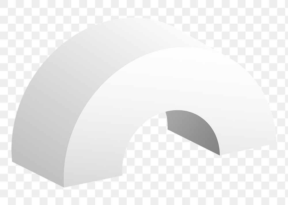 Semi-circle png, 3D geometrical shape in white on transparent background