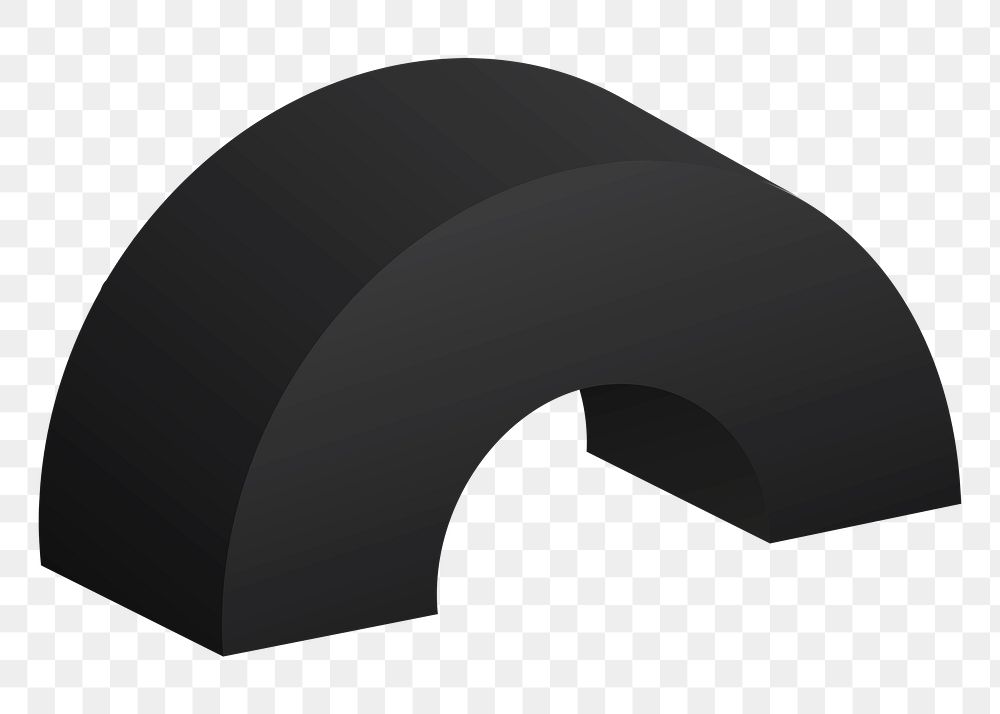 Semi-circle png, 3D geometrical shape in black on transparent background