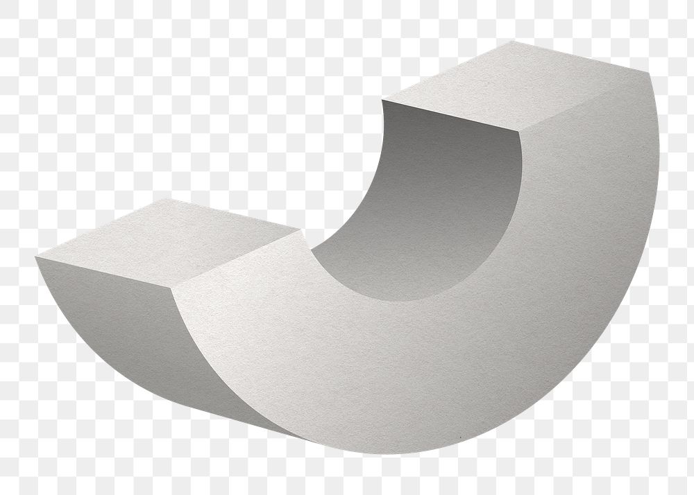 Semi-circle png, 3D geometrical shape in gray on transparent background