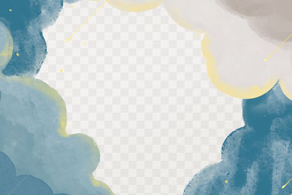 Watercolor clouds png frame, abstract transparent background