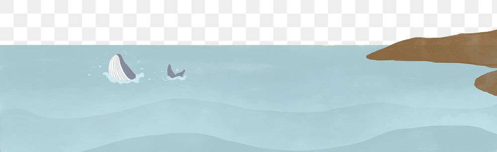 Watercolor border png, whale seaside scenery