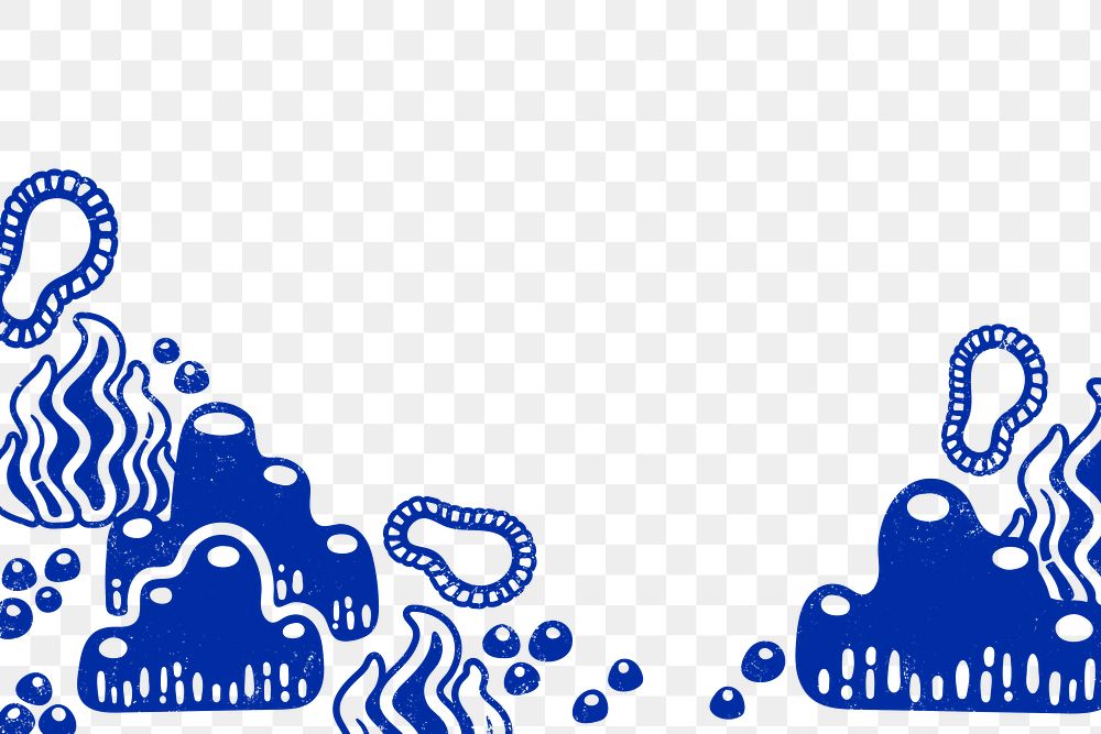 Blue coral png border transparent background, underwater marine life design