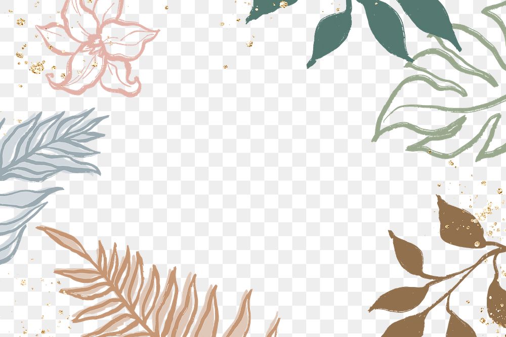 Watercolor botanical png border frame, abstract illustration on transparent background
