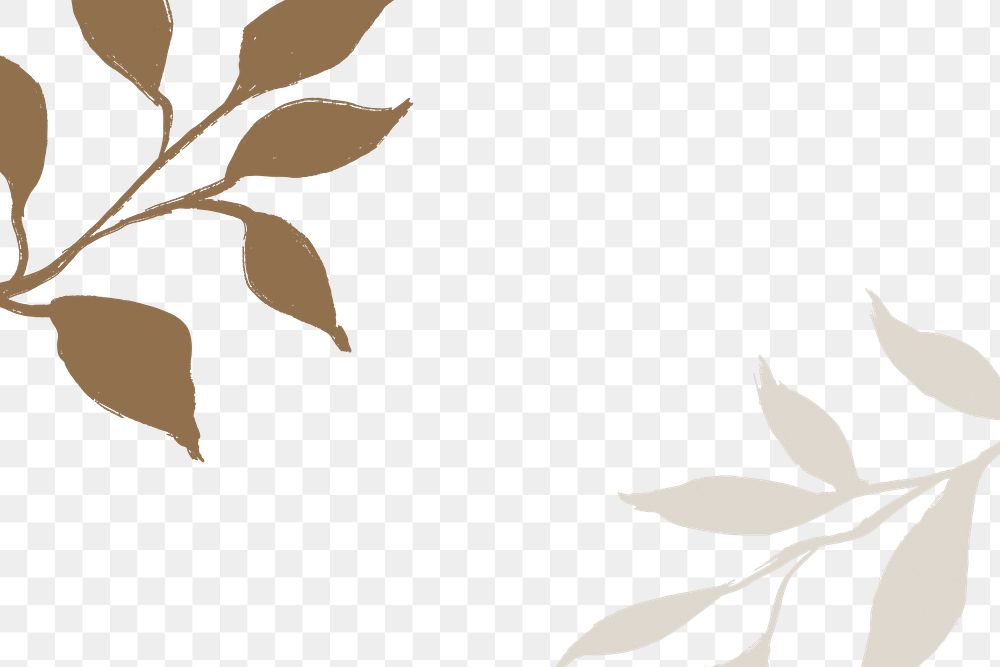 Leaves watercolor png border frame, brown botanical illustration on transparent background