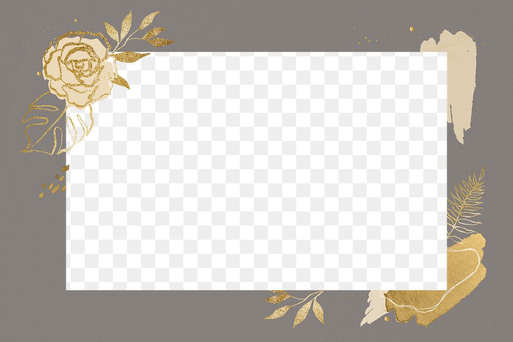 Rectangular flower png frame, simple botanical design for wedding card, transparent background