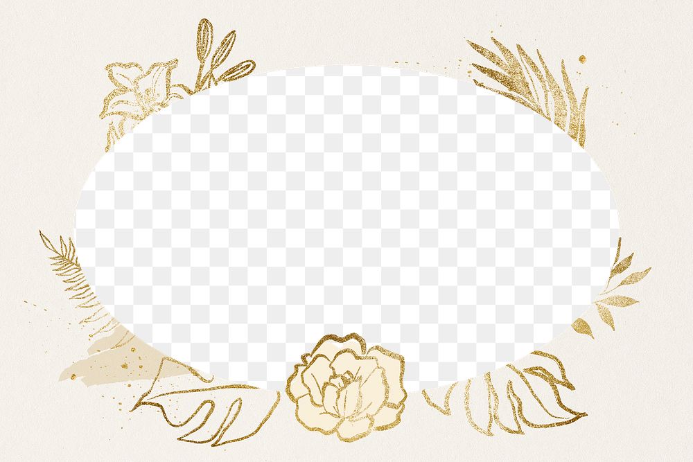 Aesthetic flower frame, gold floral line drawing illustration for Valentine's card