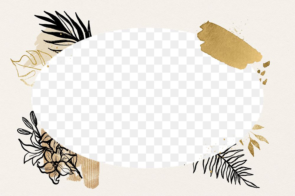 Pastel frame png, botanical line drawing illustration, transparent design