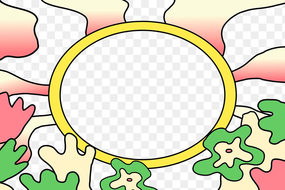 Flowery frame png clipart, transparent background colorful doodle design
