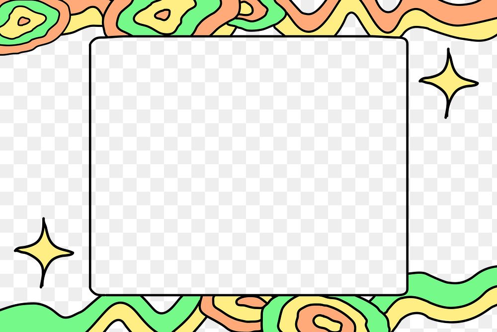 Sparkly frame png, colorful abstract doodle wavy lines, transparent background
