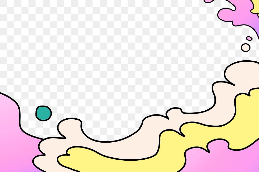 Colorful border frame png, doodle ocean wave transparent background