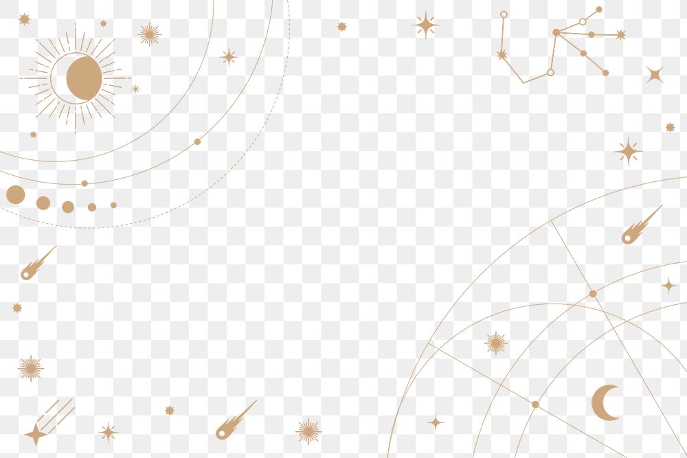 Gold celestial png frame, simple sky element for planner, transparent background