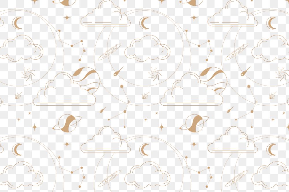 Celestial pattern png sticker, gold abstract line art design, transparent background