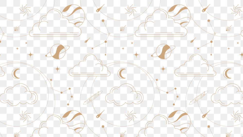 Gold star pattern png sticker, aesthetic line drawing design, transparent background