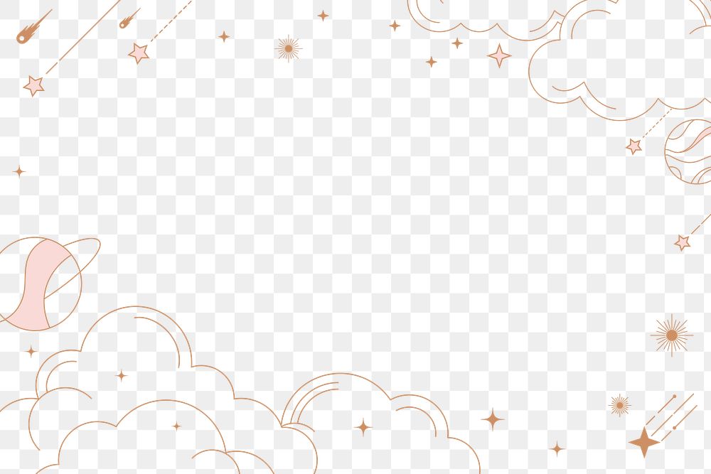 Mystic astronomy png frame, aesthetic line art style for journal diary, transparent background