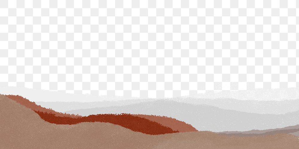 Aesthetic landscape png border, transparent background, brown crayon texture