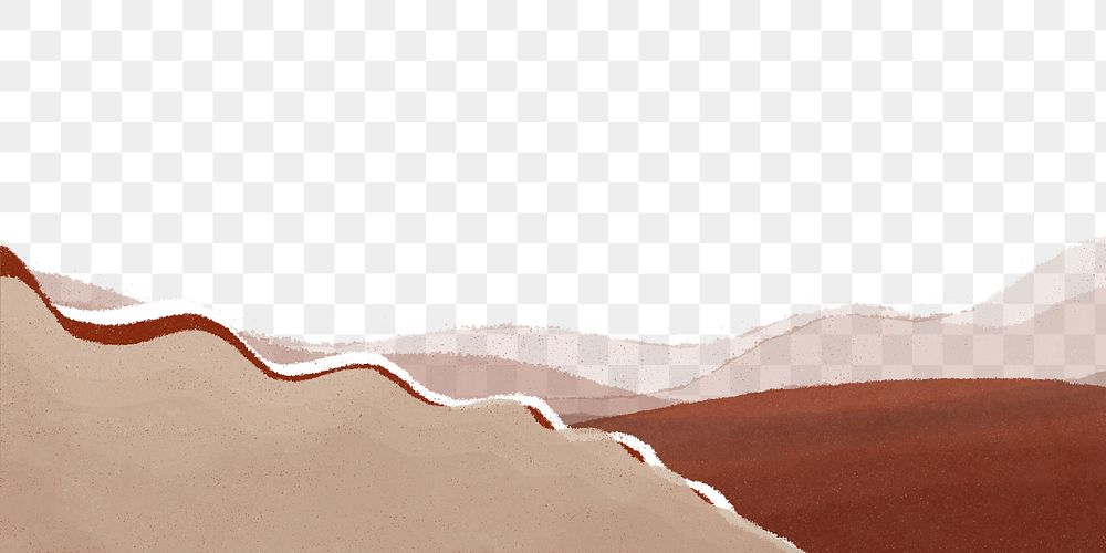 Abstract landscape png border, transparent background, brown chalk texture, nature illustration