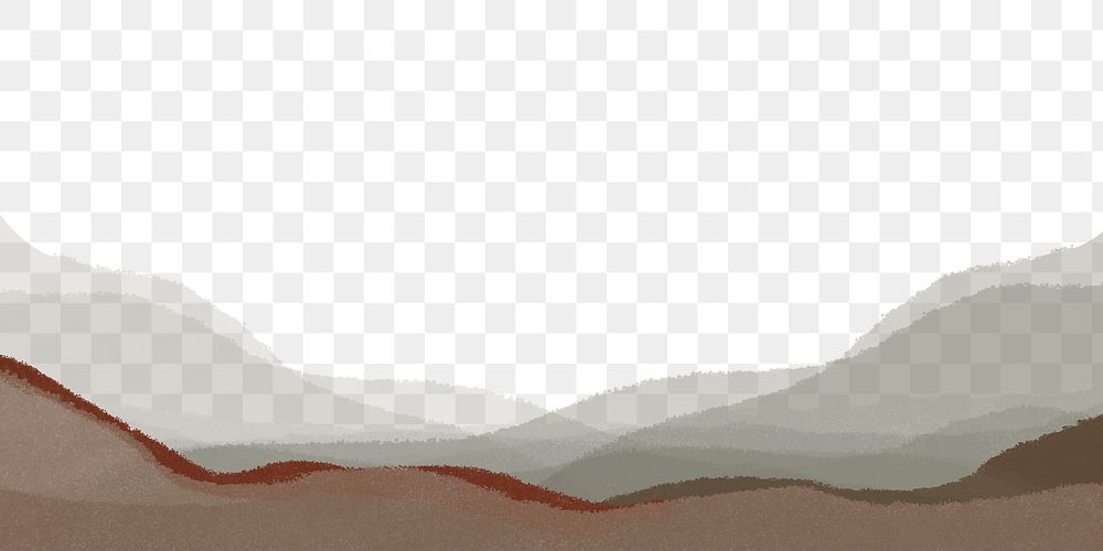 Aesthetic landscape png border, transparent background, brown crayon texture