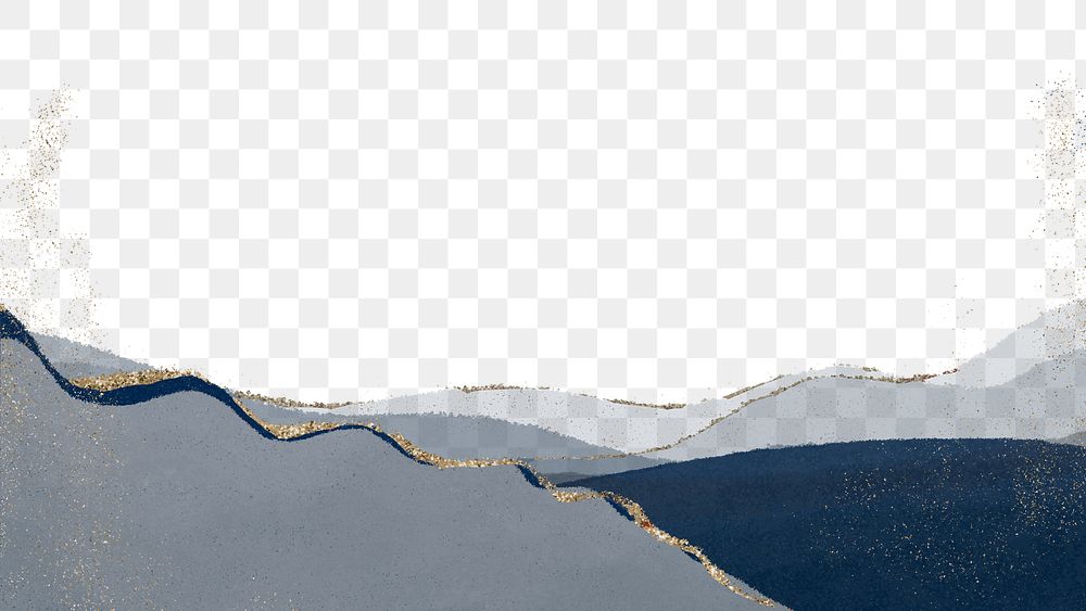 Aesthetic blue png border, transparent background, glittery nature landscape