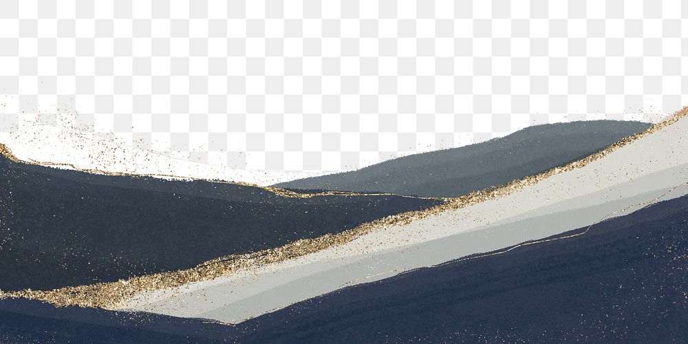 Blue glitter png border, transparent background, aesthetic landscape
