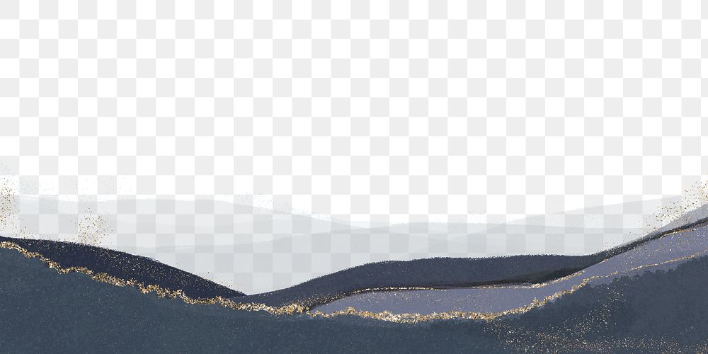 Aesthetic landscape png border, transparent background, blue glittery texture