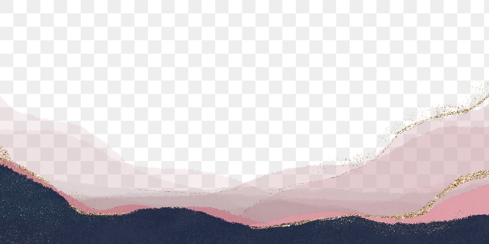 Mountains png glitter border, transparent background, nature landscape with texture