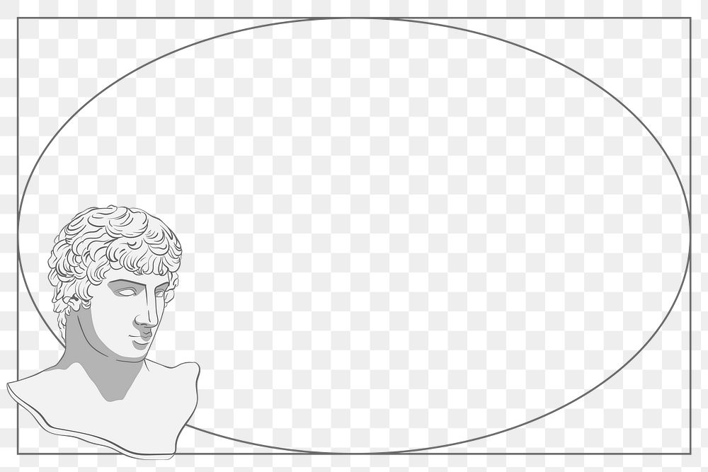 Greek God png frame, Antoninus statue in monoline on transparent background