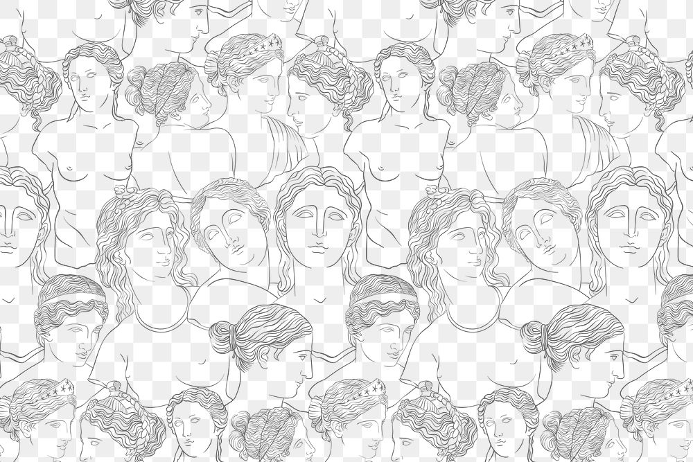 Classical sculpture png pattern background, gods line art design on transparent background