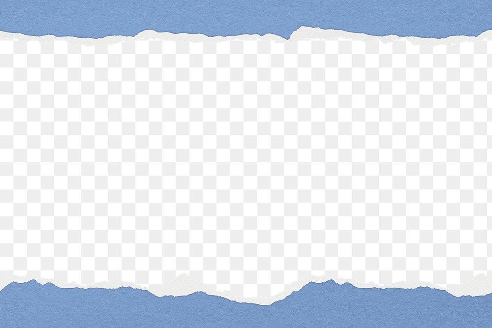 Blue ripped png paper border frame, transparent background