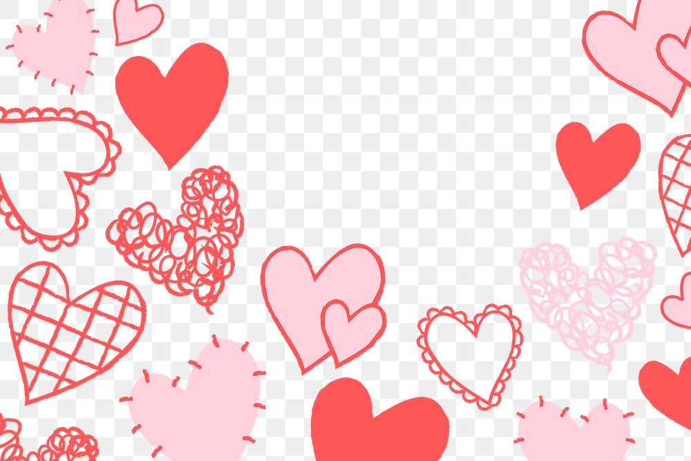 Heart doodle png border, transparent background, cute love design