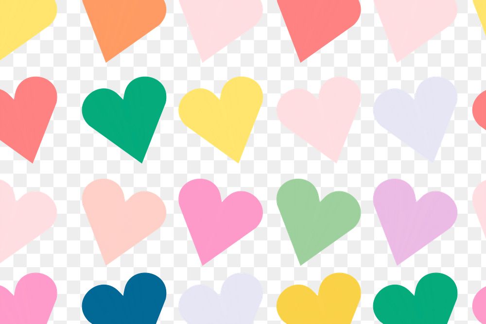 Colorful hearts pattern png, love design in transparent background