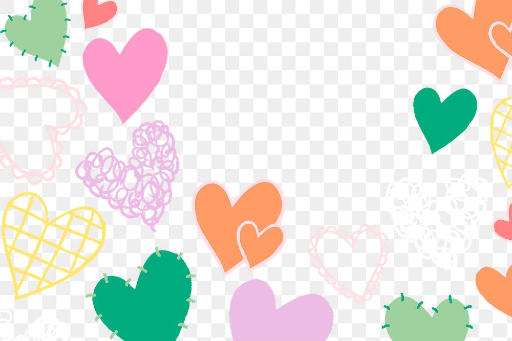 Heart doodle png border, transparent background, cute love design