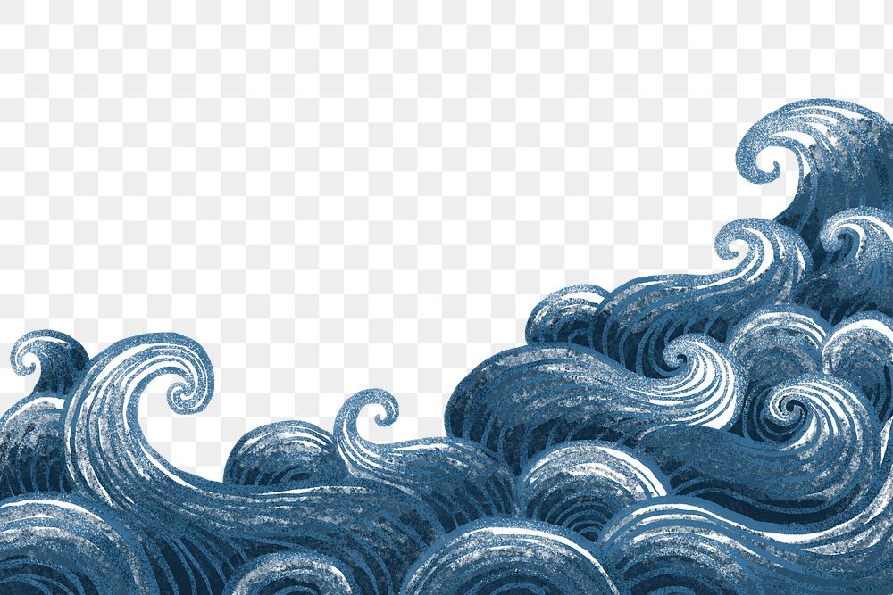 Ocean wave png background, aesthetic border painting transparent design