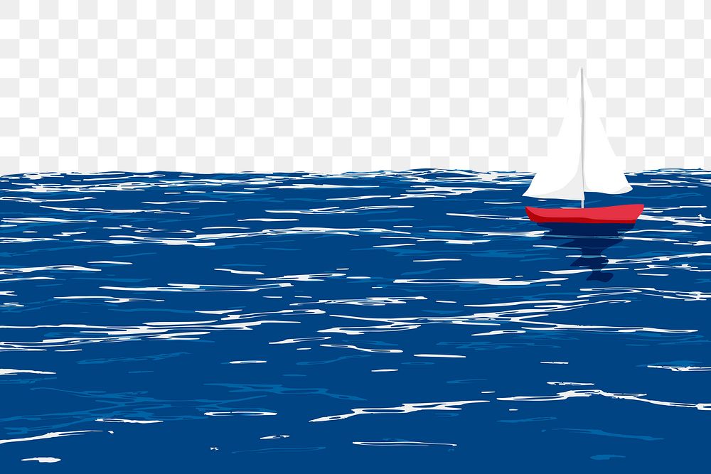Sea scene with boat png, clip art transparent background