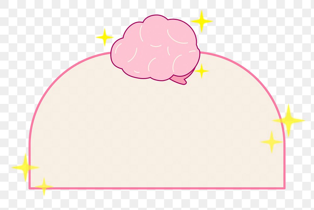 Cute png sticker frame, pink brain illustration transparent background