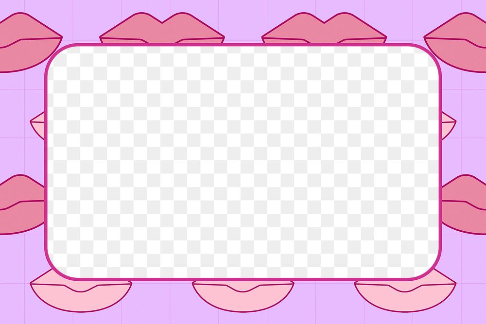 Pop art frame png, cute pink lips pattern transparent background