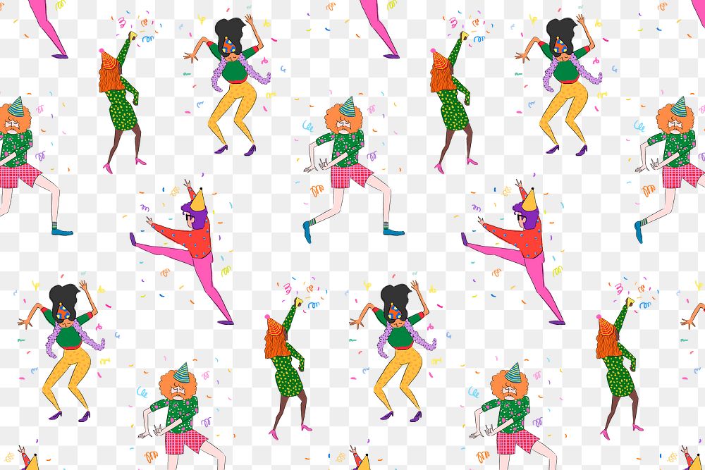 Dancing cartoons pattern png background, drawing illustration, seamless design