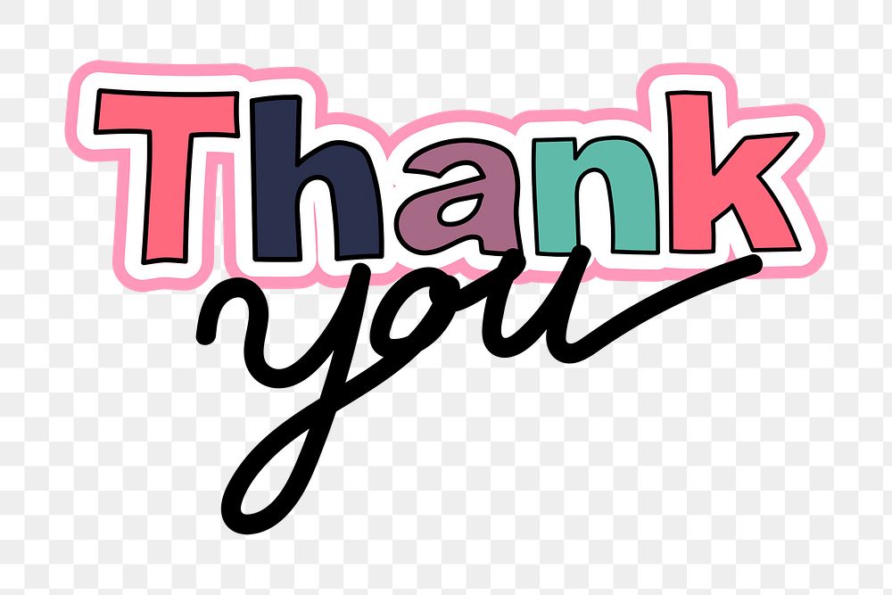 Thank you png sticker, cute trending word collage element on transparent background