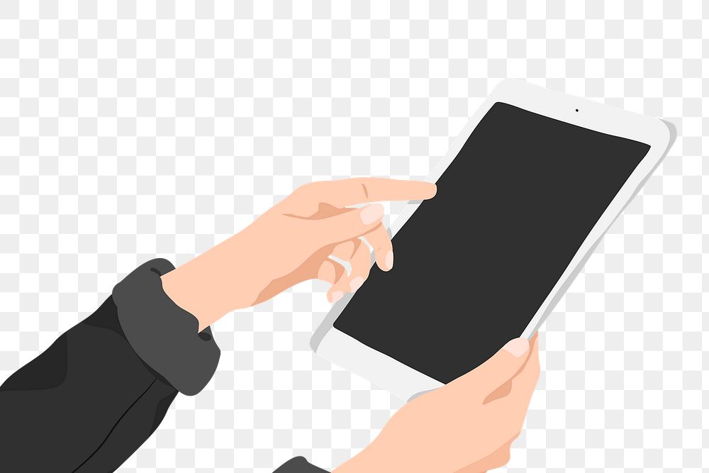 Social media addiction png background, hand holding tablet