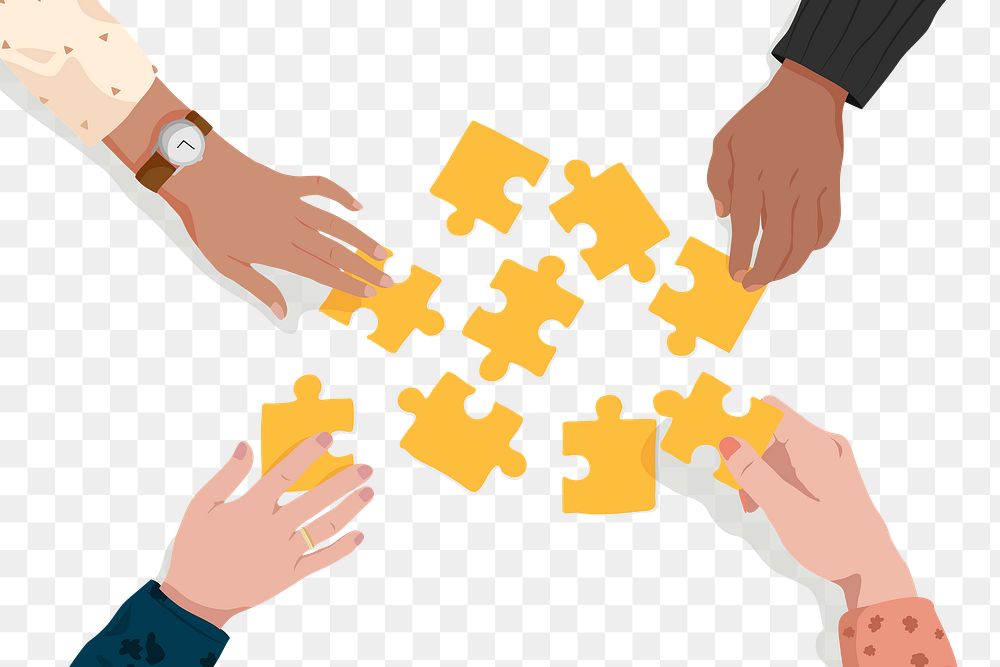 Business jigsaw png, transparent background, problem solving teamwork