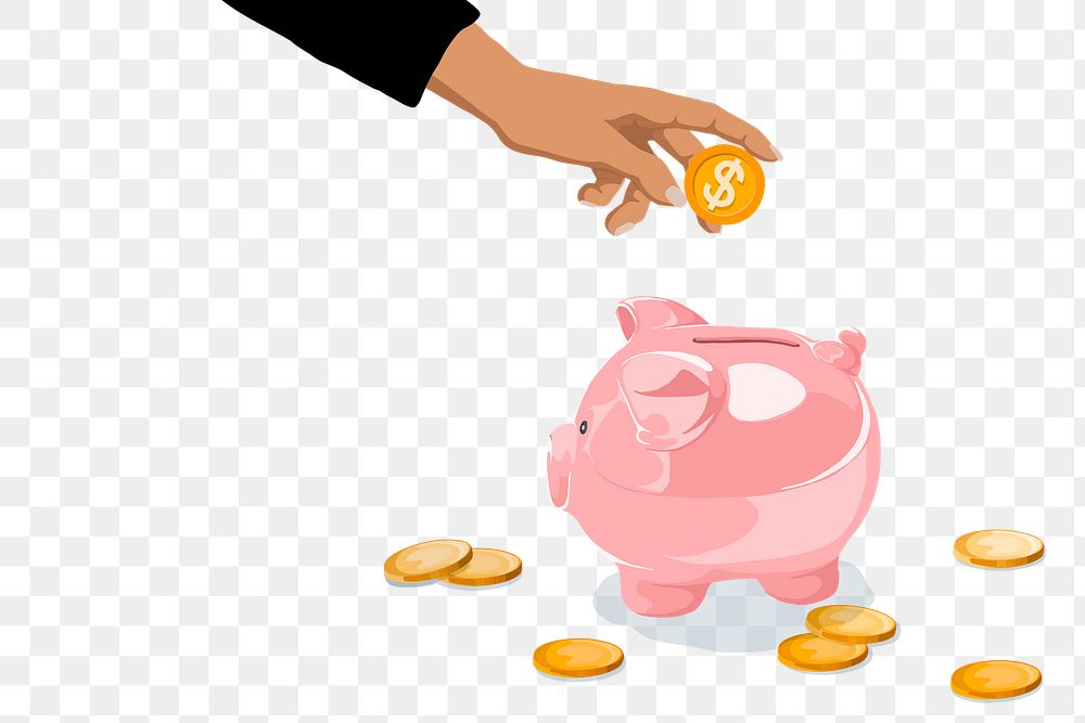 Budgeting finance png transparent background, piggy bank with hand