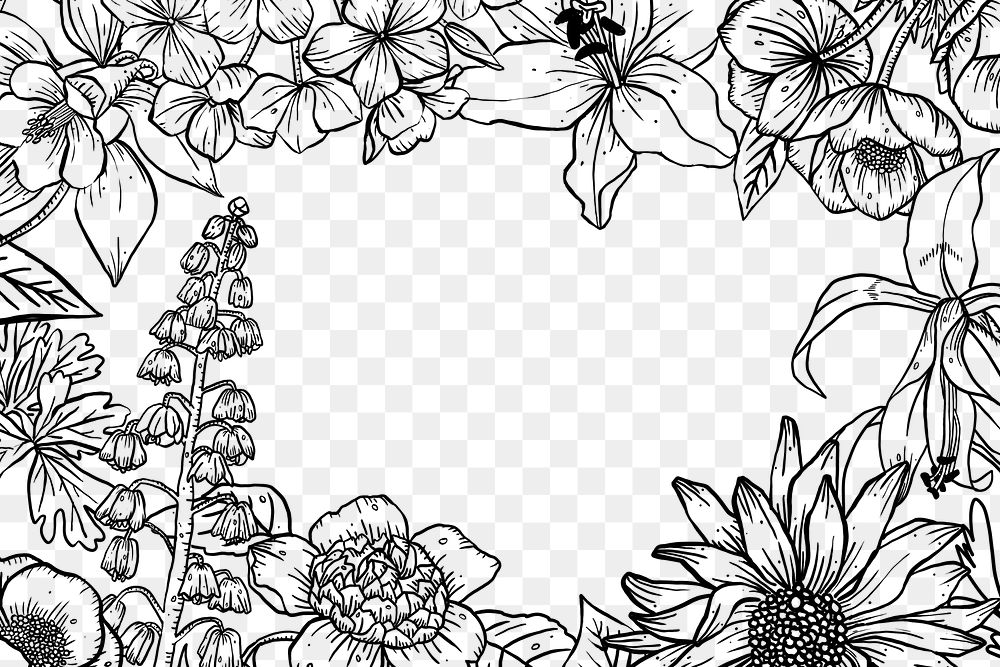 Seamless flower pattern png collage element, line art design, transparent background