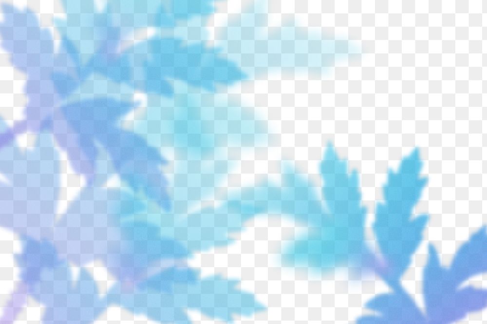 Blue gradient png leaf border, with transparent background, aesthetic design.