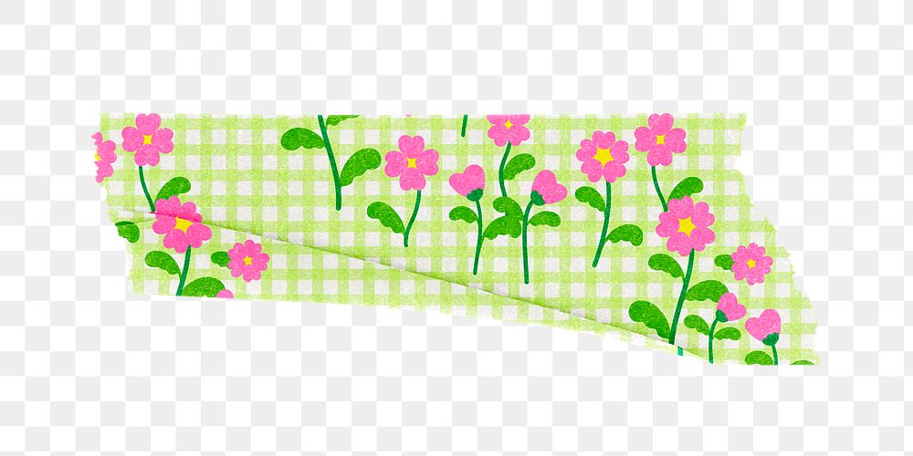 Floral washi tape png sticker, cute girly design, transparent background