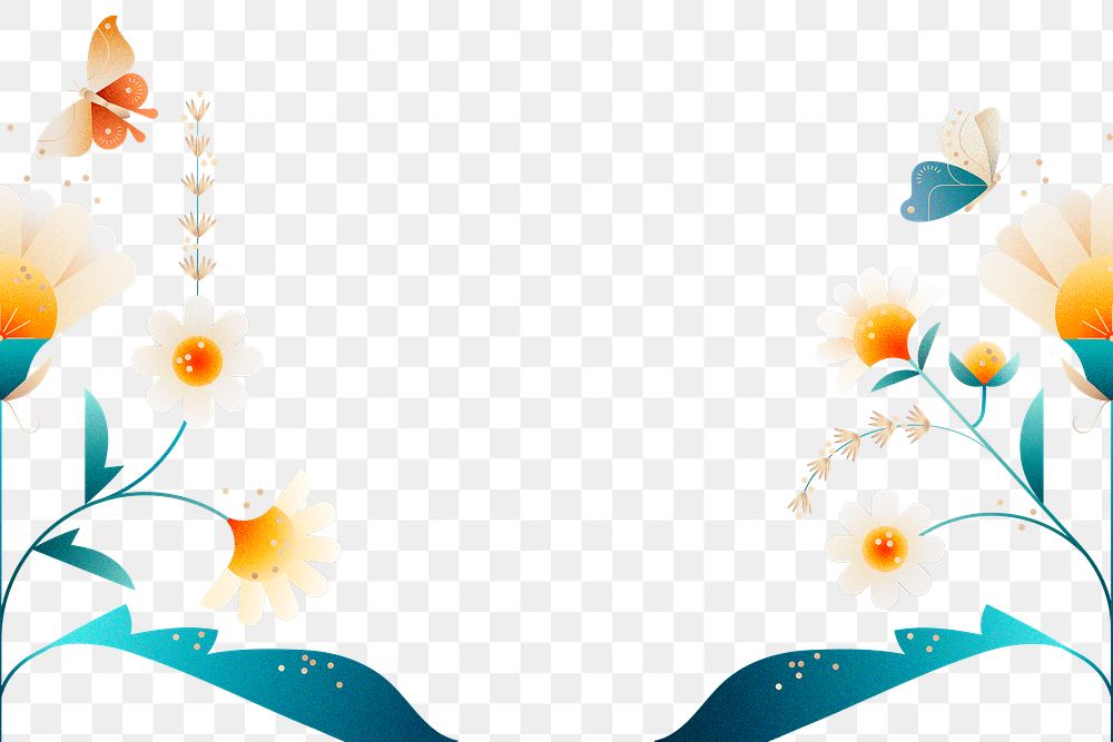 Flat daisy png flower design border, transparent background, aesthetic design