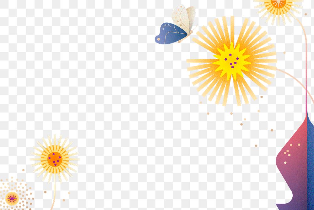 Graphic yellow png flower design border, transparent background, aesthetic design