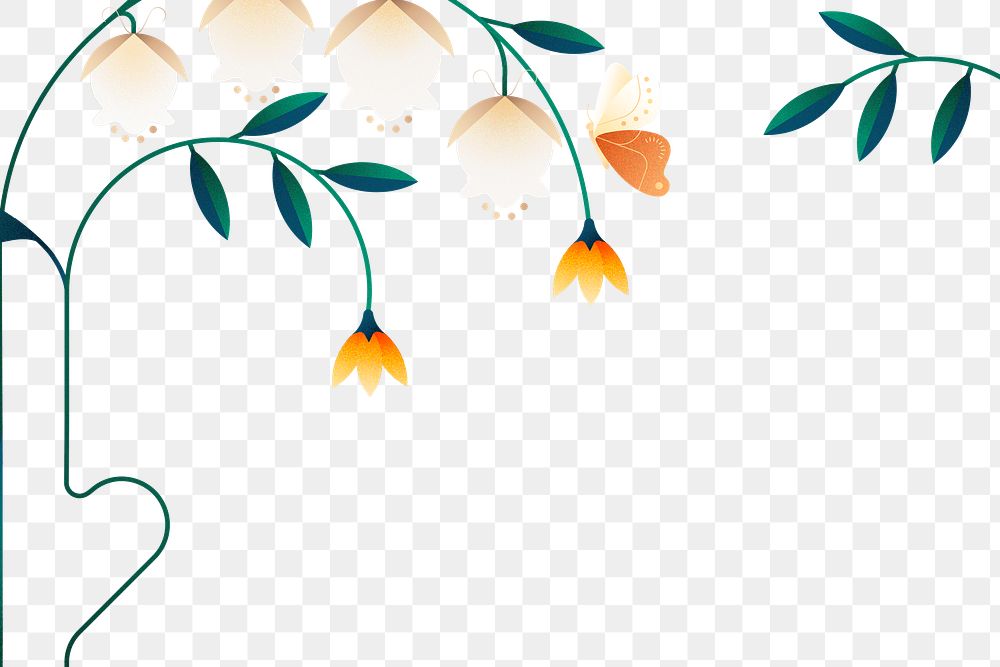 Flat white png flower design border, transparent background, aesthetic design