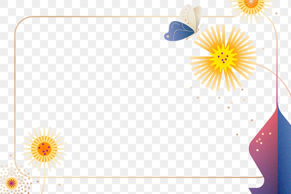 Flat yellow flower design png frame, transparent background, aesthetic design