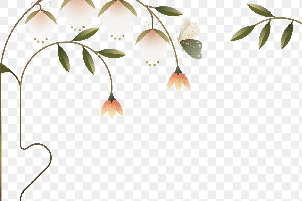 Bell shaped flowers png border, aesthetic botanical sticker design, transparent background