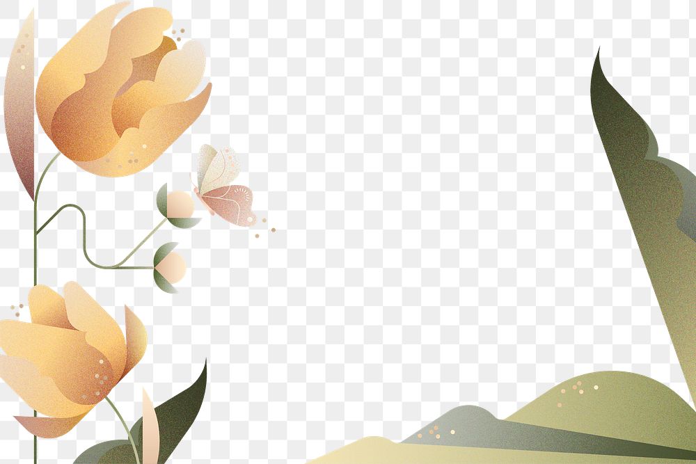 Yellow tulips border png, aesthetic botanical sticker design, transparent background